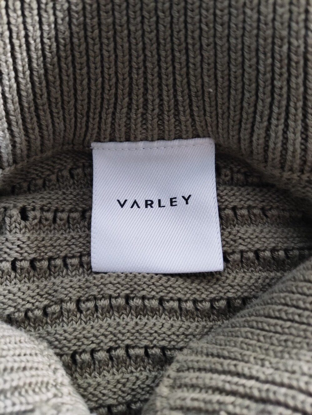 VARLEY Tara Pointelle Half-Zip Cotton Knit Sweater Sage Green XL - Picture 9 of 13